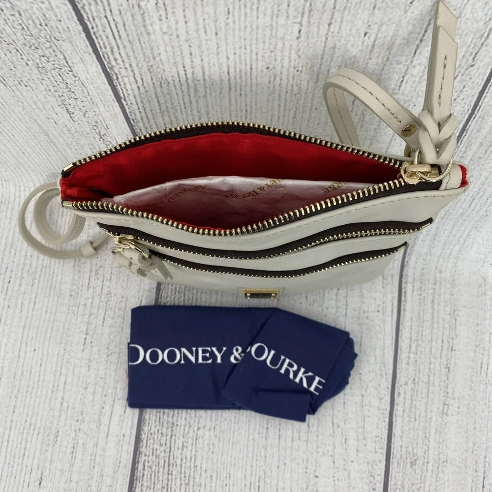 Dooney & Bourke Apollo Triple Zip Crossbody Bag Ivory Leather Adjustable Travel